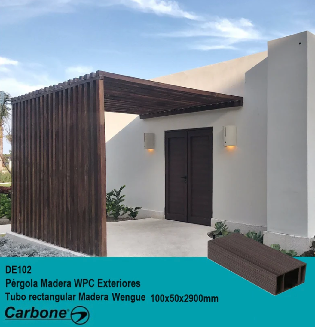 Pergola WPC Tubo Rectangular 4" X 2" Acabado Madera Wengue Exteriores 100X50x2900mm