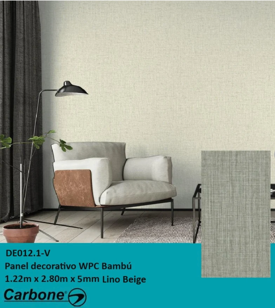 Panel Decorativo WPC Bambú 1.22 M X 2.80 M X 5 Mm Tela Lino Beige
